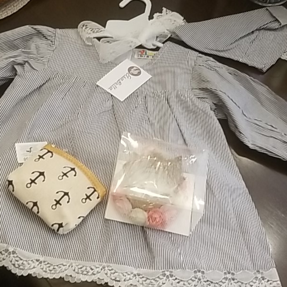 Long Sleeve Girls Dress w/Matching Bonnet Bundle Deal +Coin purse +baby crown
